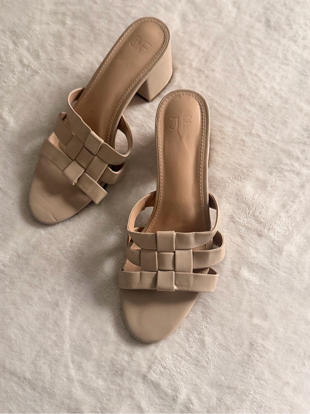 JF Nude Woven Block Heel Mule Sandals | Minimal Neutral Heels